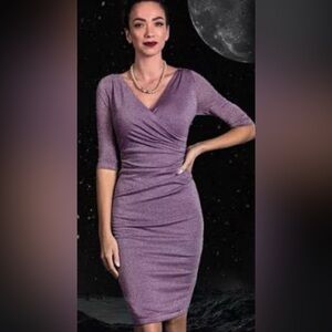 Kitten D’Amour ‘Galaxy Vamp’ smoky purple midi dress. Glittery, a stunner.